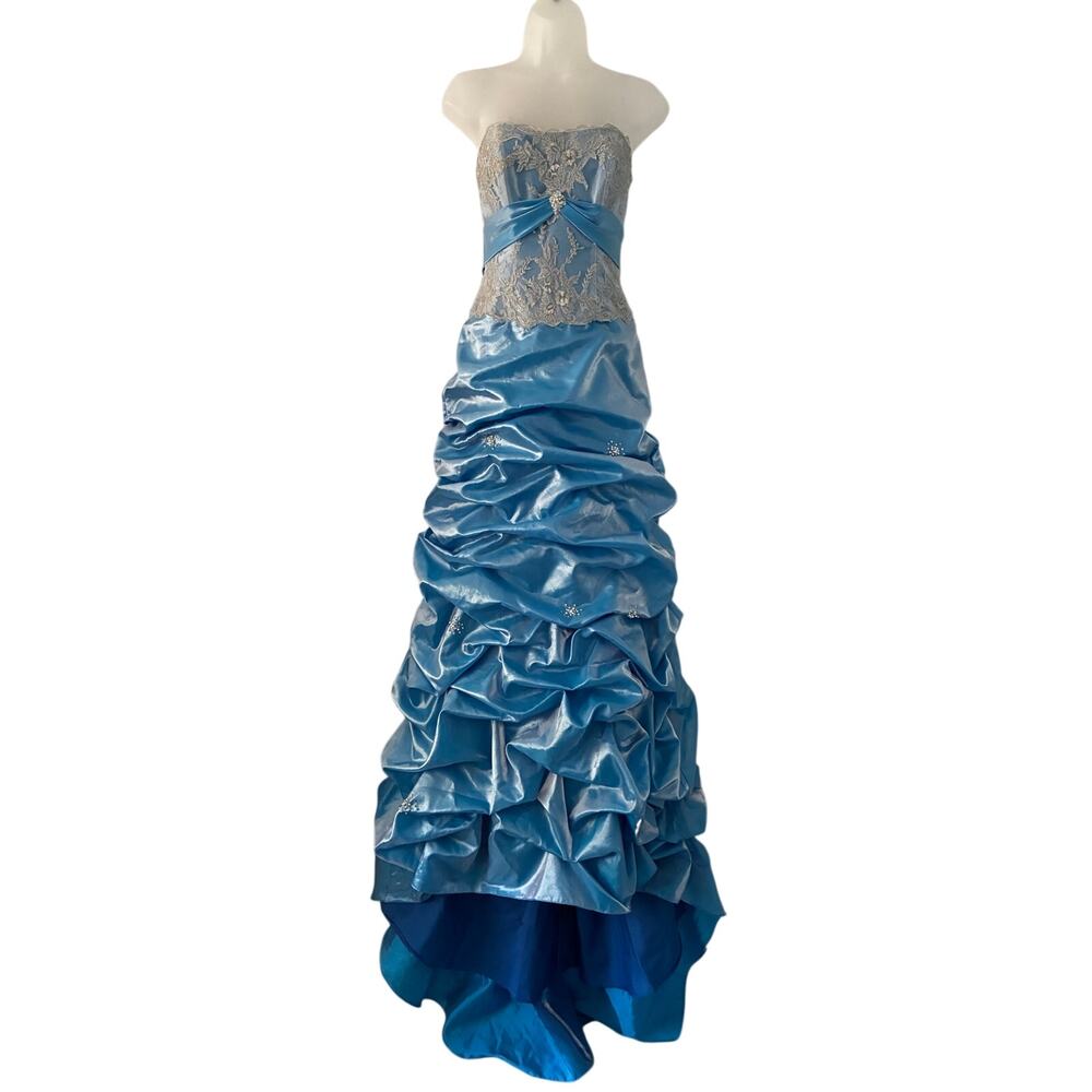 Vintage y2k Flirt Maggie Sottero Lace Bodice Beaded Gown Corset Blue 6